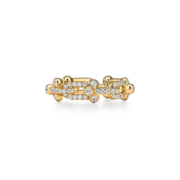 Tiffany HardWear:Small Link Ring in Yellow Gold with Pavé Diamonds