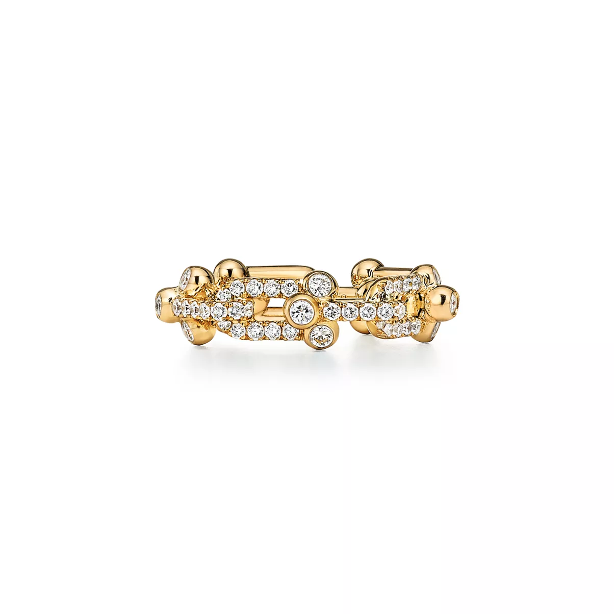 Anillo de eslabones peque&ntilde;os de oro amarillo con diamantes en pav&eacute;