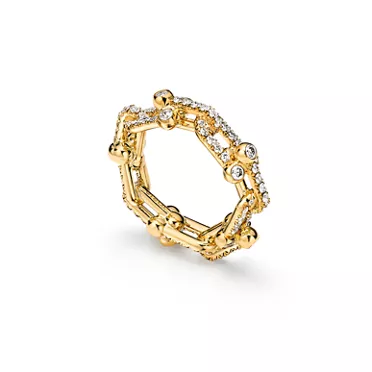 Tiffany HardWear:Small Link Ring in Yellow Gold with Pav&eacute; Diamonds, 3