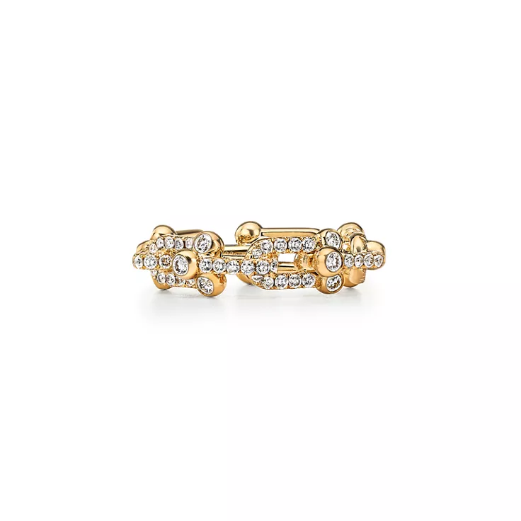 Tiffany HardWear:Small Link Ring in Yellow Gold with Pav&eacute; Diamonds, 4