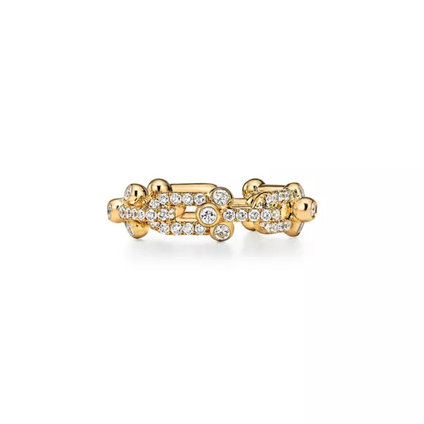 Bague à maillons taille Small en or jaune 18 carats et pavé de diamants