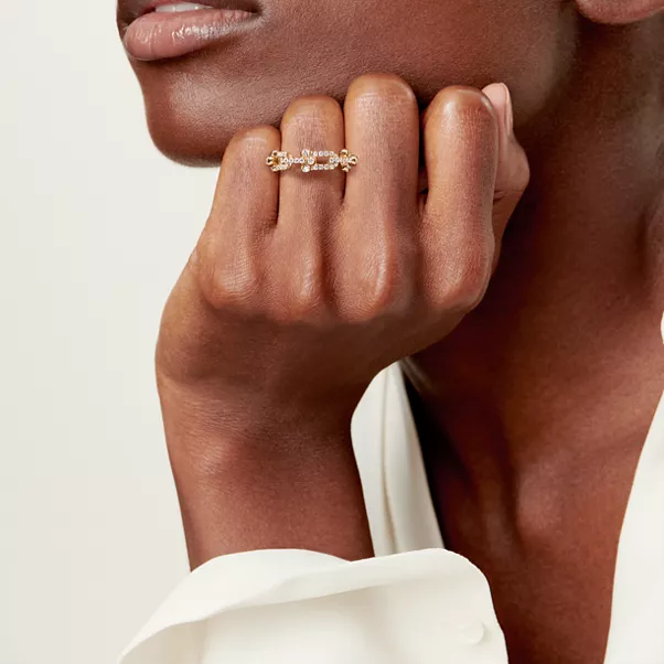 Bague à maillons taille Small en or jaune 18 carats et pavé de diamants