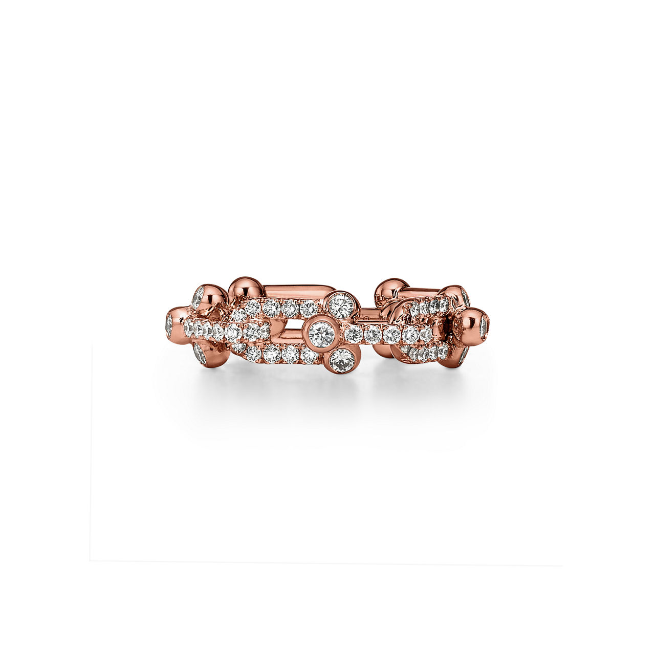 Anillo de eslabones pequeños de oro rosa con diamantes en pavé