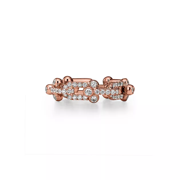 Tiffany HardWear:Small Link Ring in Rose Gold with Pavé Diamonds image number 0