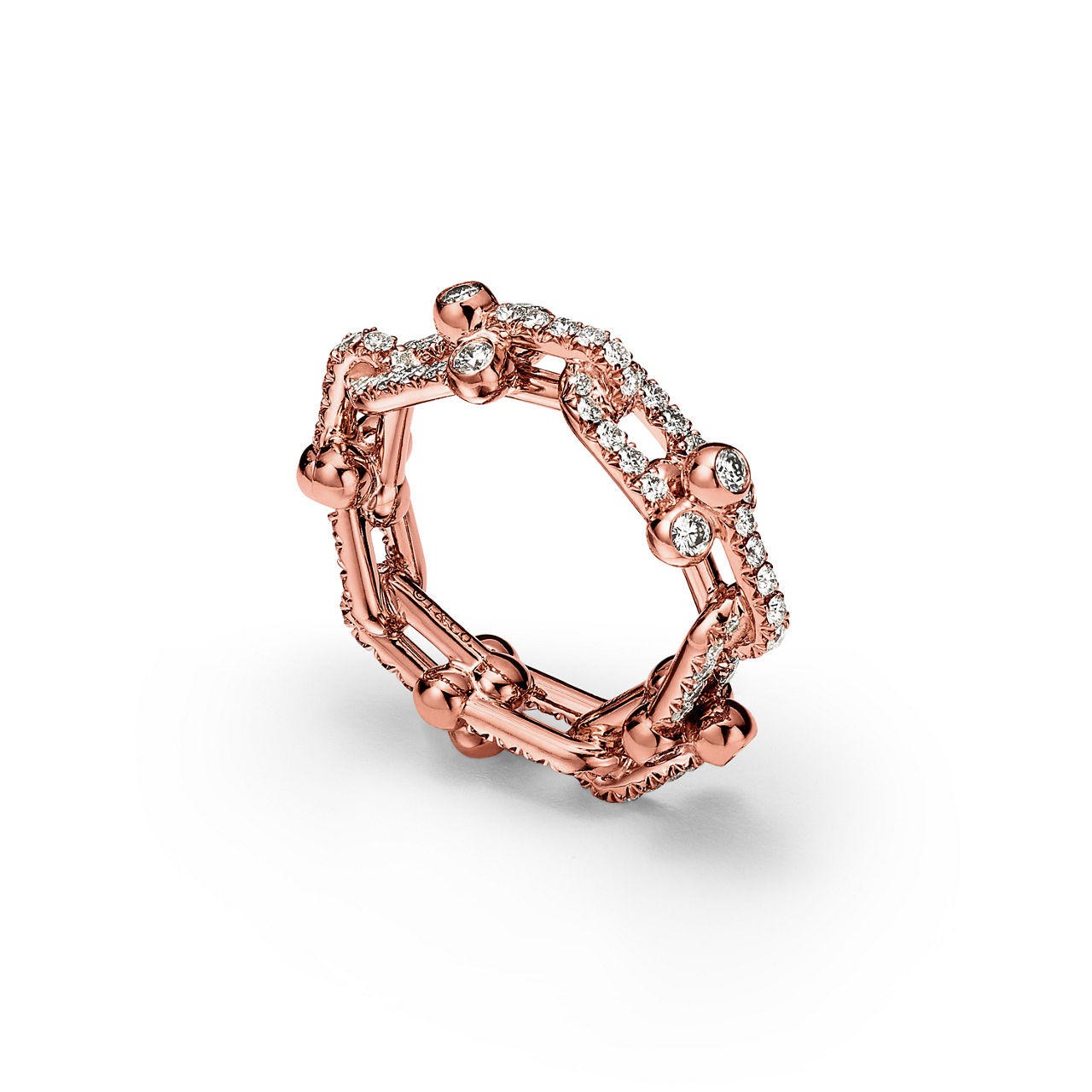 Tiffany HardWear:Small Link Ring in Rose Gold with Pavé Diamonds image number 3