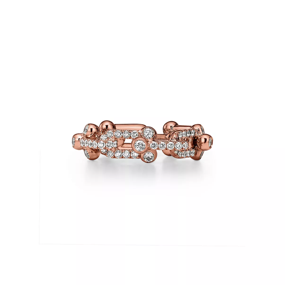 Small Link Ring in Rose Gold with Pav&eacute; Diamonds