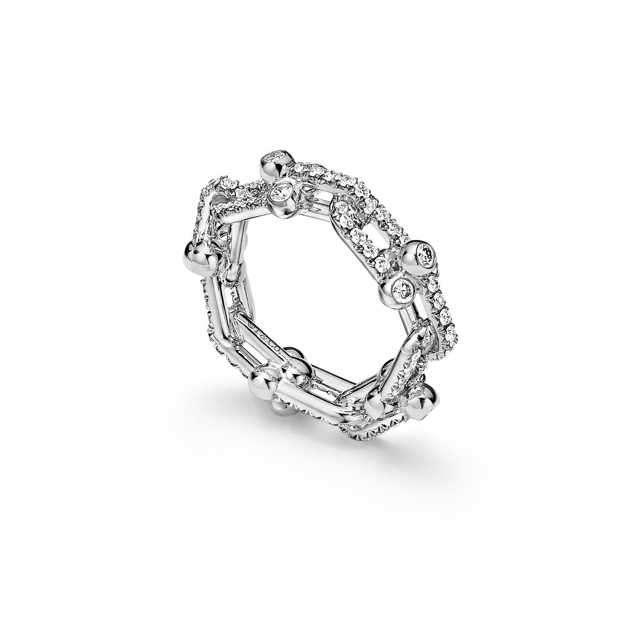 Tiffany HardWear:Small Link Ring in White Gold with Pavé Diamonds image number 3