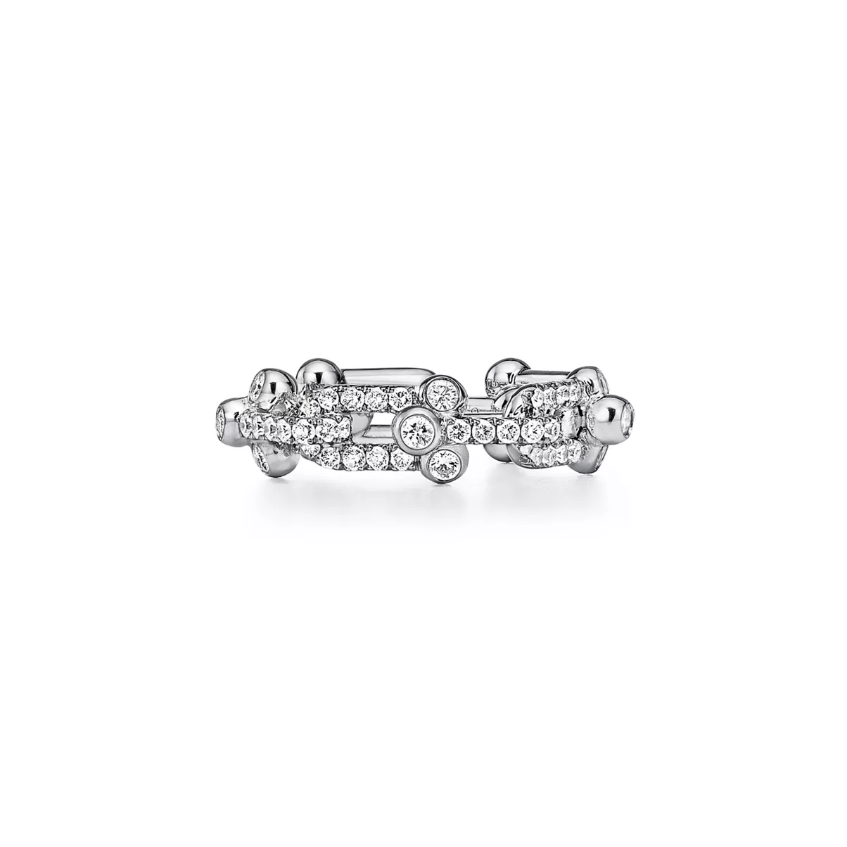 Small Link Ring in White Gold with Pav&eacute; Diamonds