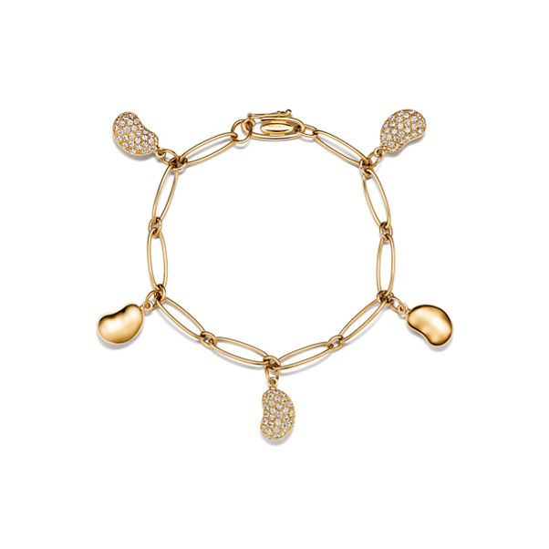 Elsa Peretti®:Five Bean design Bracelet in Yellow Gold with Pavé Diamonds