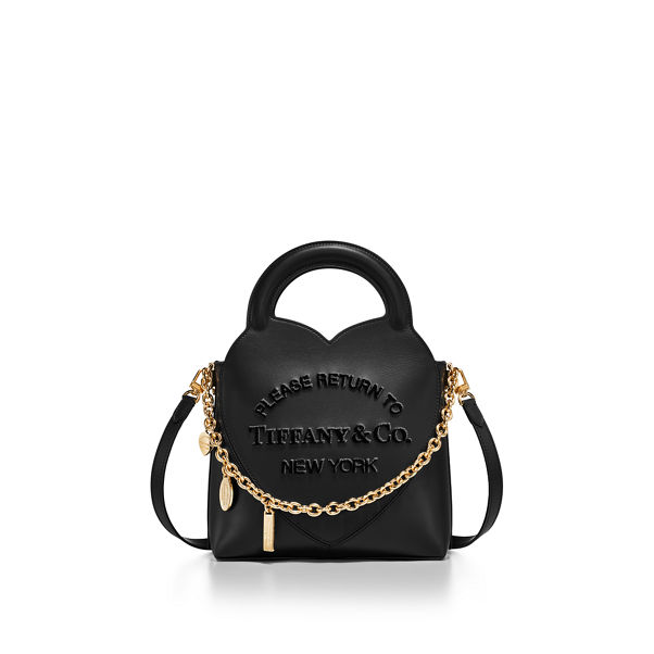 Return to Tiffany™:Mini Charm Tote Bag in Black Leather