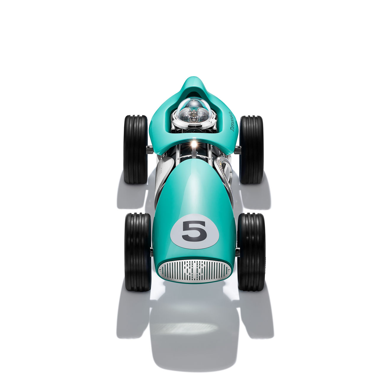 Race Car Clock in Aluminum with Tiffany Blue® and Pavé Diamonds