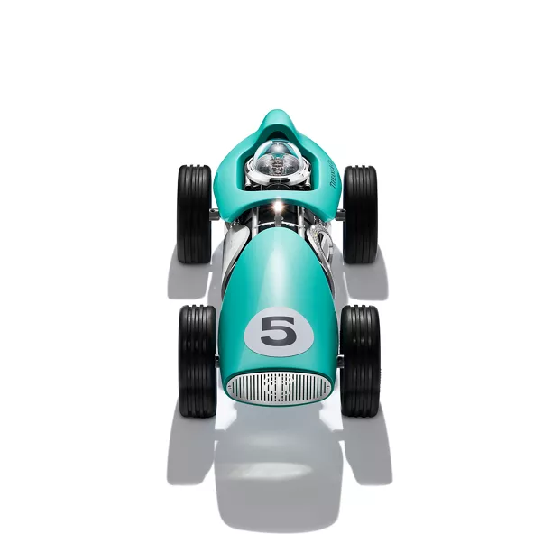 Race Car Clock in Aluminum with Tiffany Blue® and Pavé Diamonds