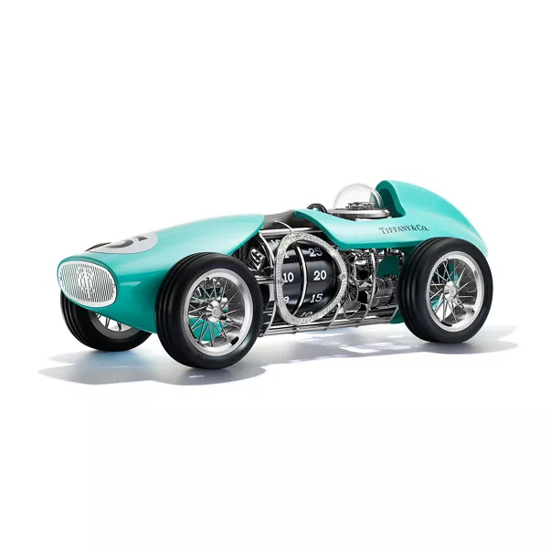 Race Car Clock in Aluminum with Tiffany Blue® and Pavé Diamonds