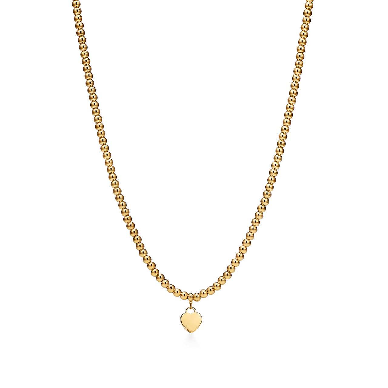 Return to Tiffany™:Heart Tag Bead Necklace in Yellow Gold, Mini image number 3