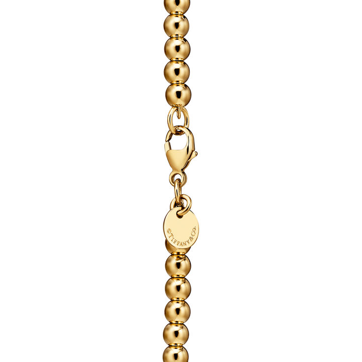 Return to Tiffany™:Heart Tag Bead Necklace in Yellow Gold, Mini image number 4