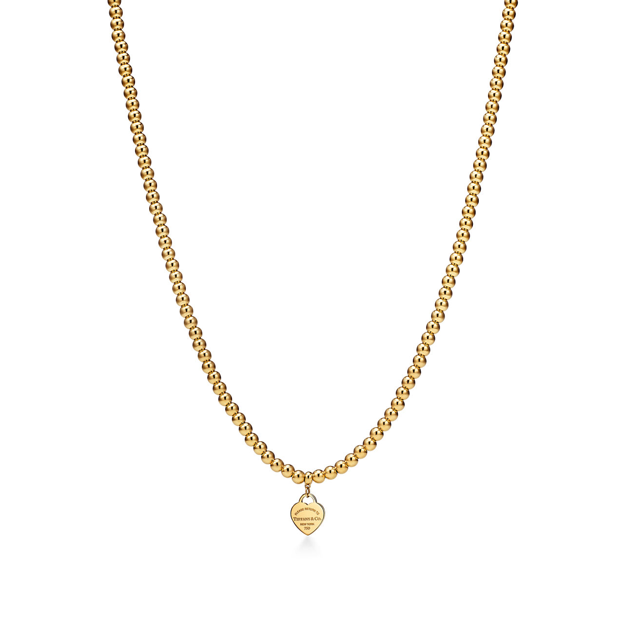 Return to Tiffany™:Heart Tag Bead Necklace in Yellow Gold, Mini image number 0