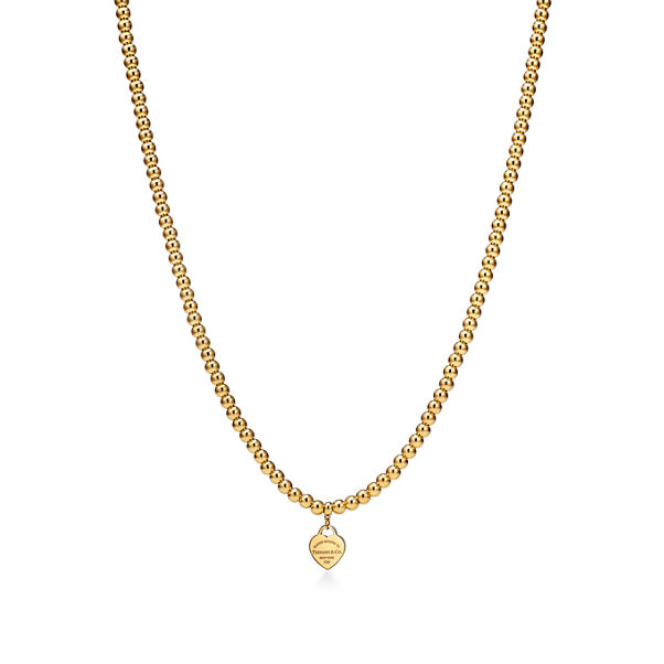 Return to Tiffany™:Heart Tag Bead Necklace in Yellow Gold, Mini