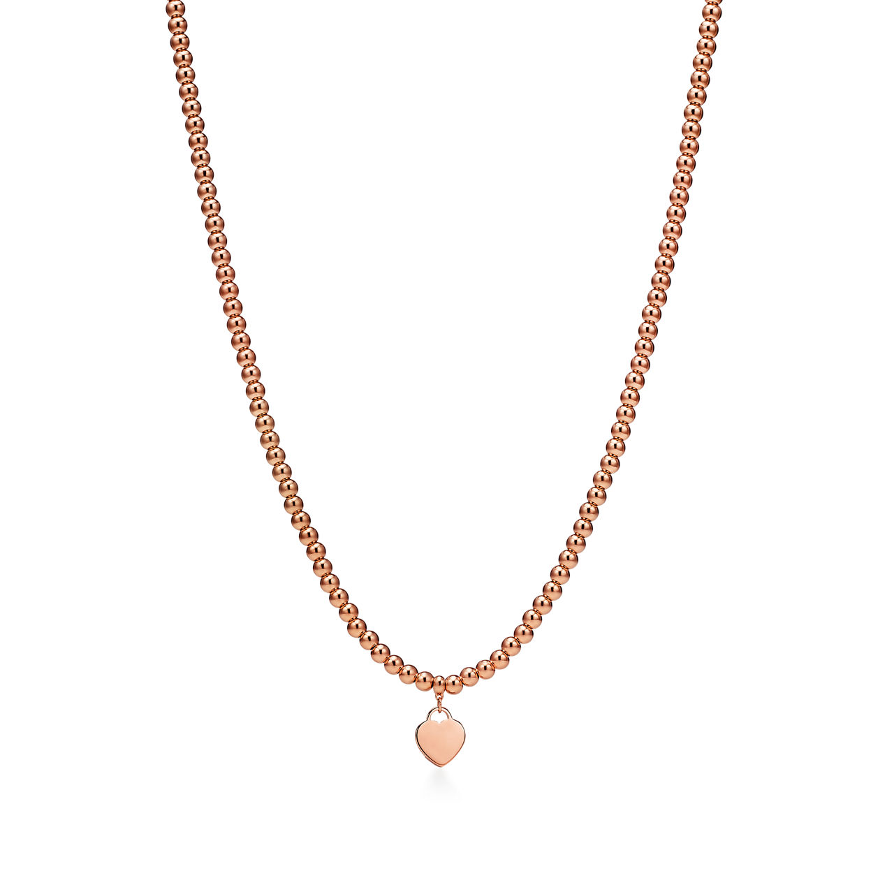 Return to Tiffany™:Heart Tag Bead Necklace in Rose Gold, Mini image number 3