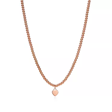 Return to Tiffany™:Heart Tag Bead Necklace in Rose Gold, Mini, 3