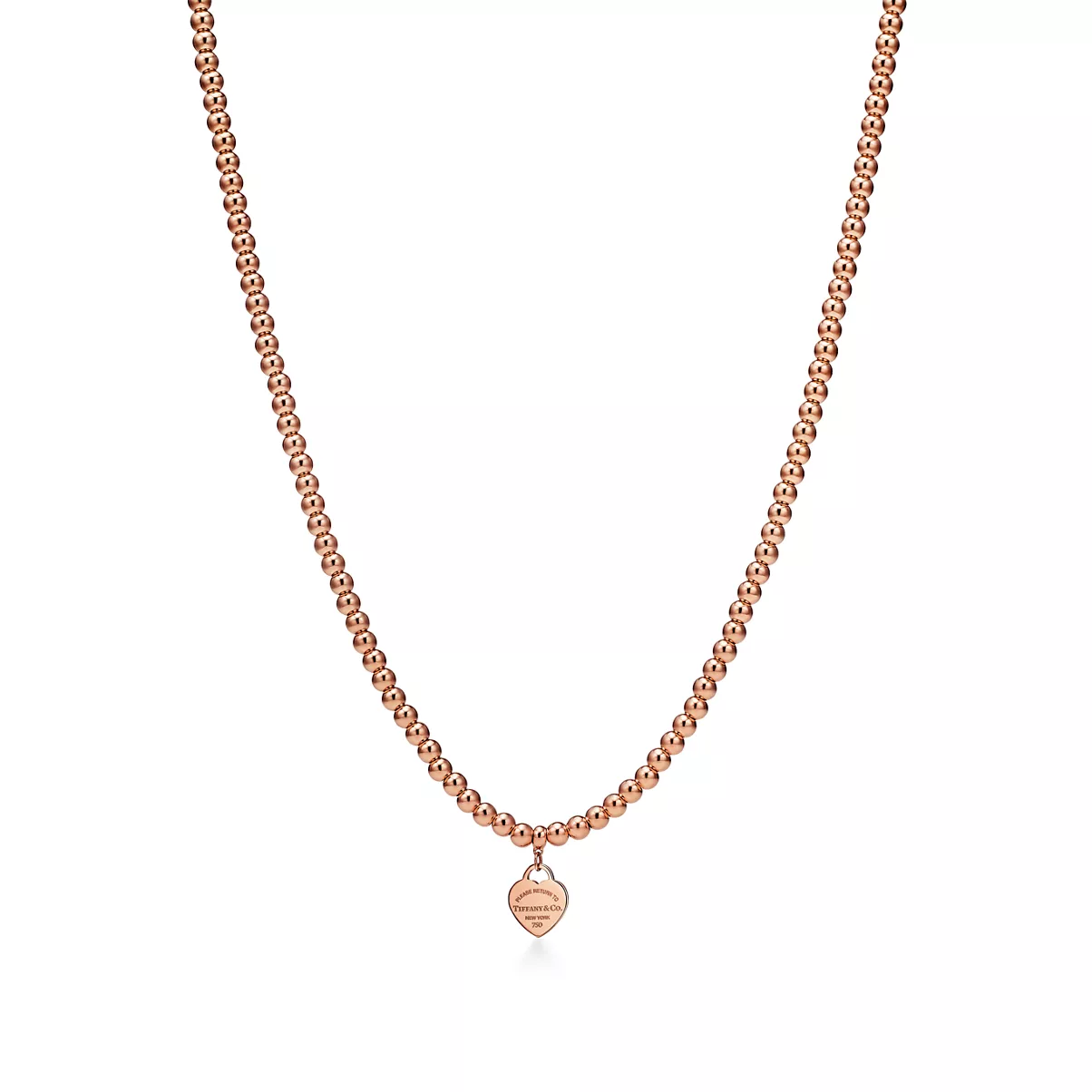 Heart Tag Bead Necklace in Rose Gold, Mini