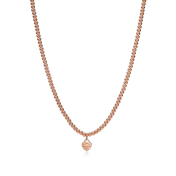 Return to Tiffany™:Heart Tag Bead Necklace in Rose Gold, Mini