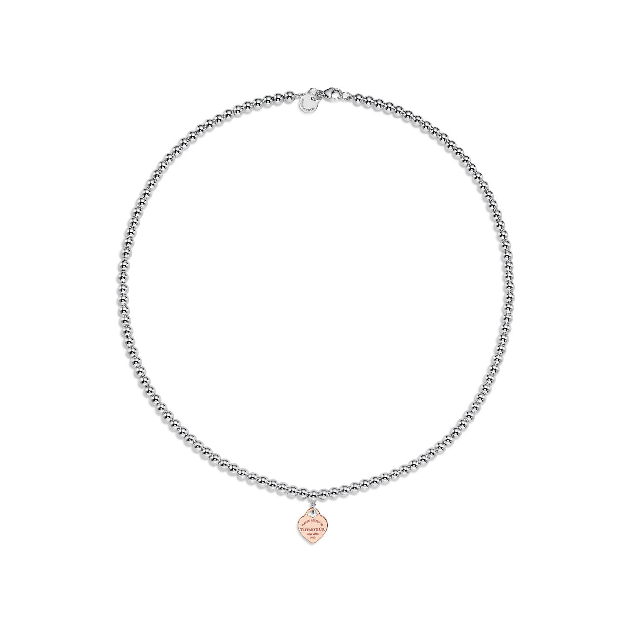 Return to Tiffany™:Heart Tag Bead Necklace in Sterling Silver & Rose Gold, Mini image number 2