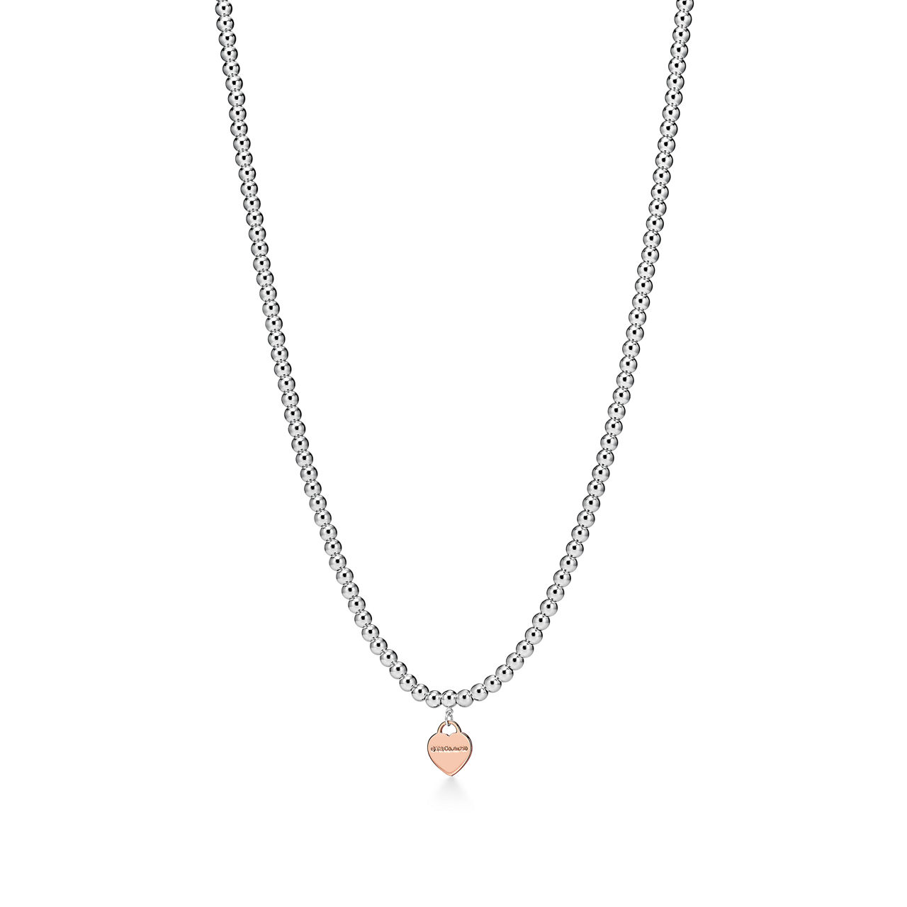 Return to Tiffany™:Heart Tag Bead Necklace in Sterling Silver & Rose Gold, Mini image number 3