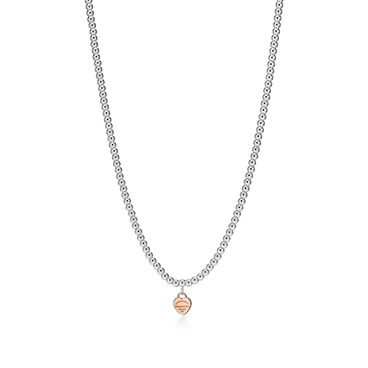 Return to Tiffany™:Heart Tag Bead Necklace in Sterling Silver & Rose Gold, Mini image number 0