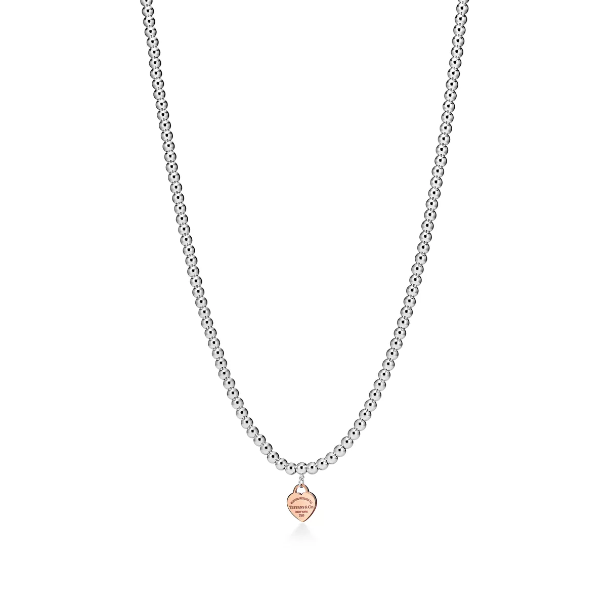 Heart Tag Bead Necklace in Sterling Silver & Rose Gold, Mini