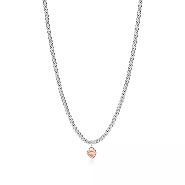 Kugelhalskette mit Herzanhänger in Sterlingsilber und Roségold, Mini