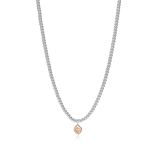 Return to Tiffany™:Heart Tag Bead Necklace in Sterling Silver & Rose Gold, Mini