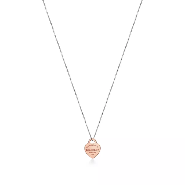 Heart Tag Pendant in Sterling Silver and Rose Gold, Small