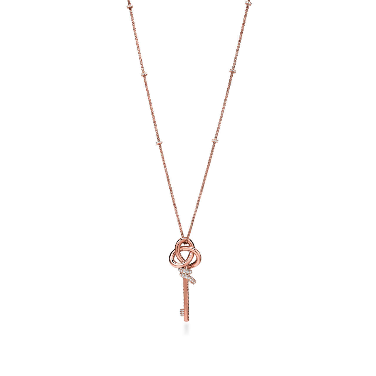 Tiffany Knot:Extra Large Key Pendant in Rose Gold with Diamonds image number 3