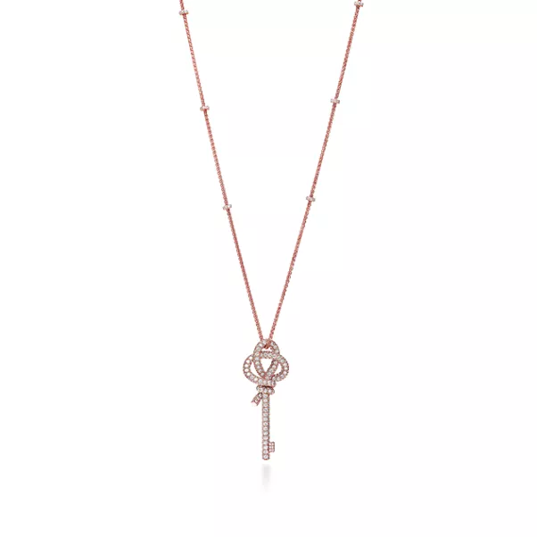 Extragroßer Schlüssel-Anhänger in Roségold mit Diamanten
