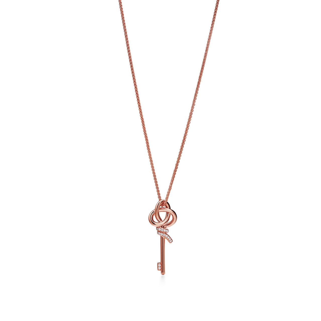 Tiffany Knot:Medium Key Pendant in Rose Gold with Diamonds image number 3