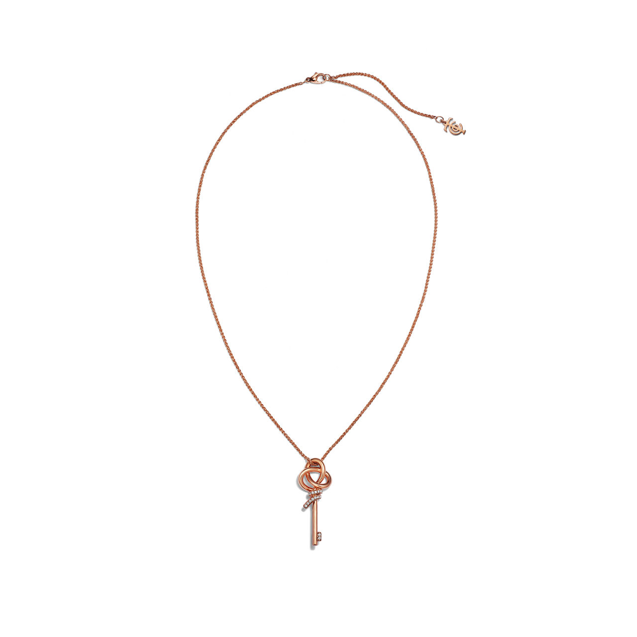 Tiffany Knot:Small Key Pendant in Rose Gold with Diamonds image number 2