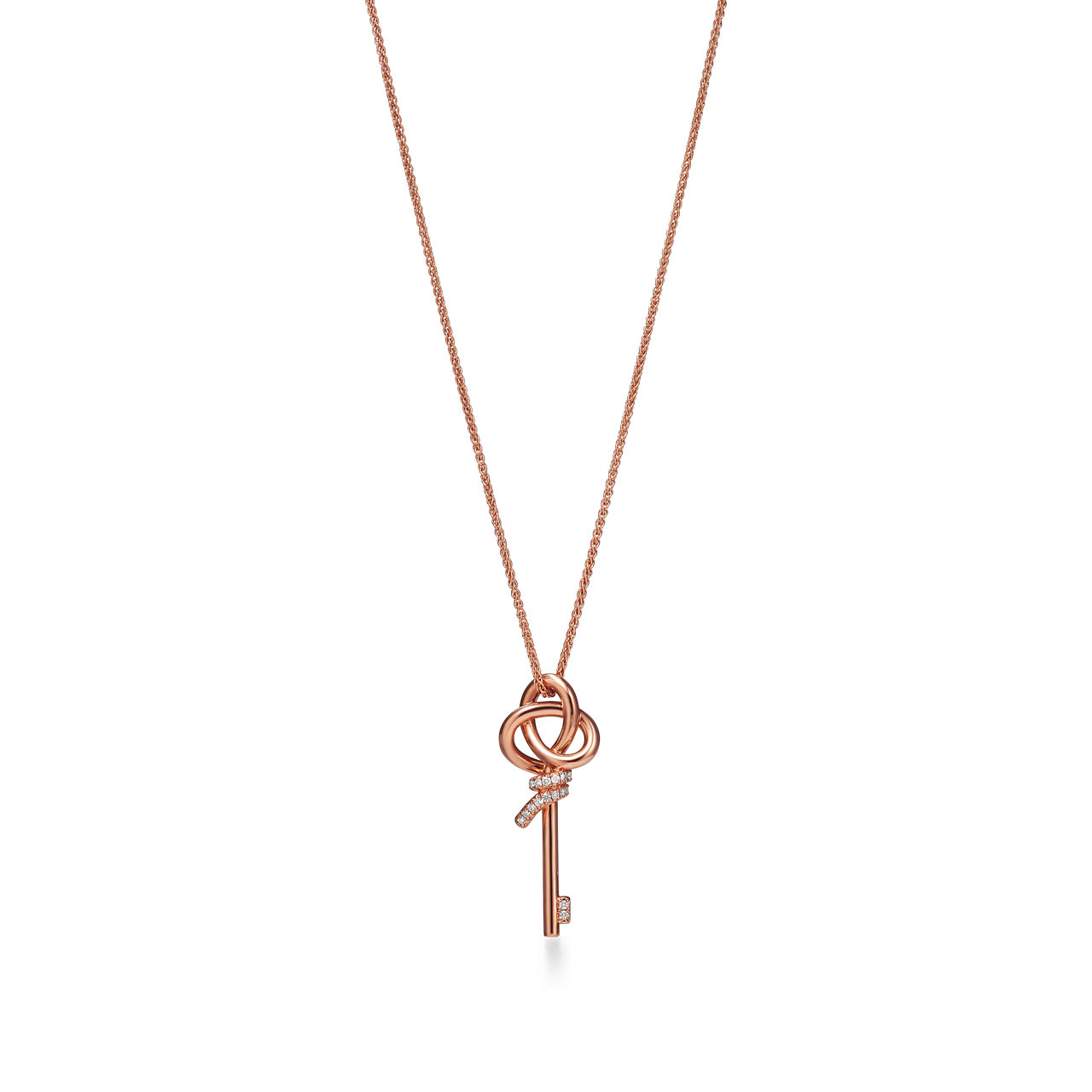 Tiffany Knot:Small Key Pendant in Rose Gold with Diamonds image number 0