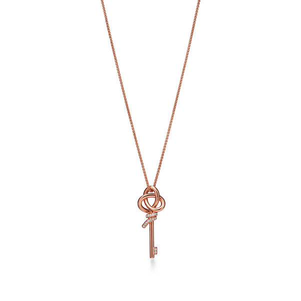 Tiffany Knot:Small Key Pendant in Rose Gold with Diamonds