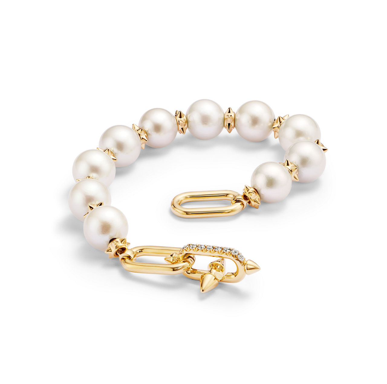 Tiffany Titan by Pharrell Williams:Pearl Bracelet in Yellow Gold with Diamonds image number 3