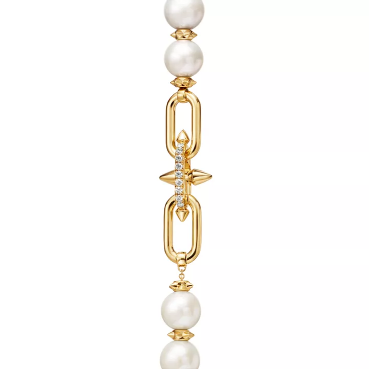 Tiffany Titan by Pharrell Williams:Pearl Bracelet in Yellow Gold with Diamonds, 4