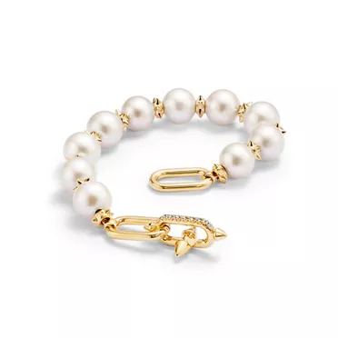 Tiffany Titan by Pharrell Williams:Pearl Bracelet in Yellow Gold with Diamonds, 3