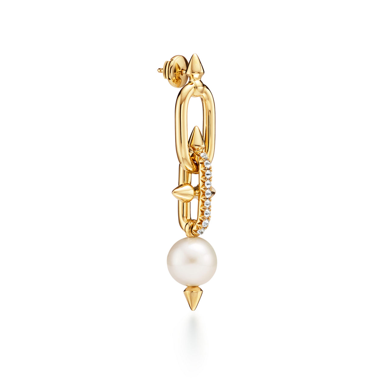 Tiffany Titan by Pharrell Williams:Pearl Earrings in Yellow Gold with Diamonds image number 2