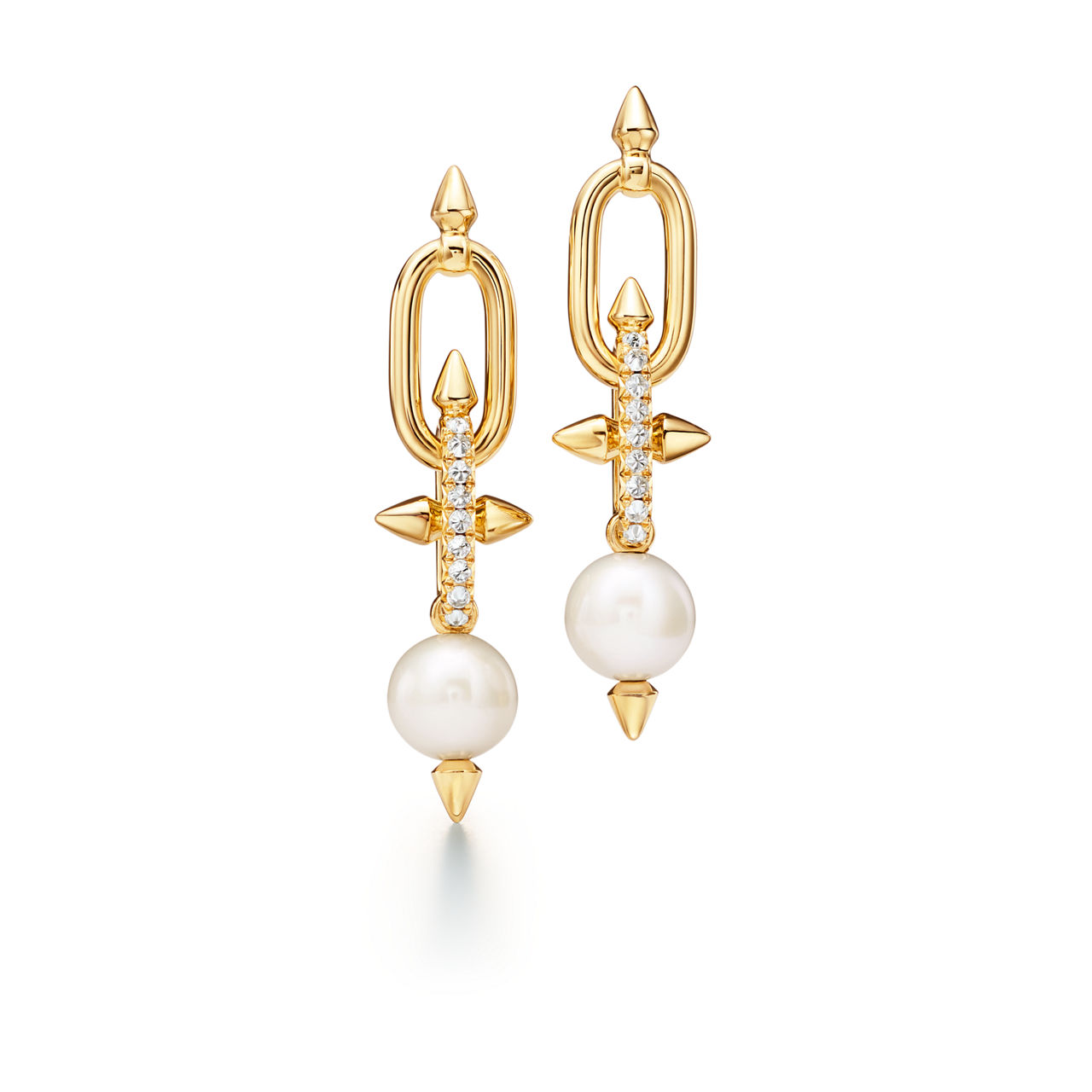 Tiffany Titan by Pharrell Williams:Pearl Earrings in Yellow Gold with Diamonds image number 0