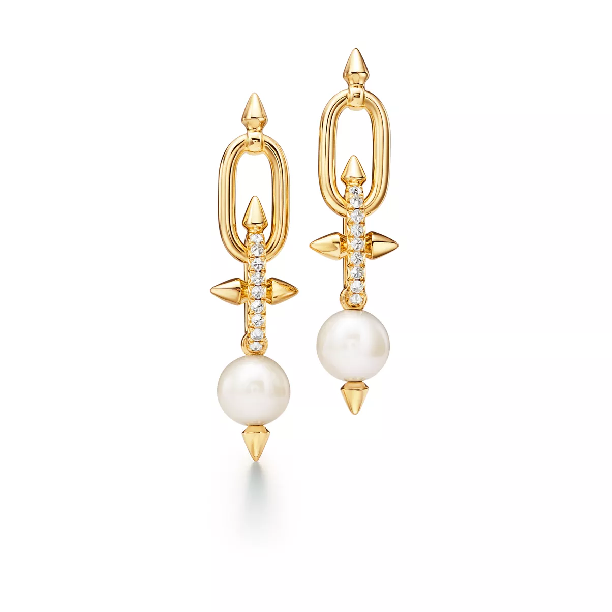 Pearl Earrings in Yellow Gold with Diamonds