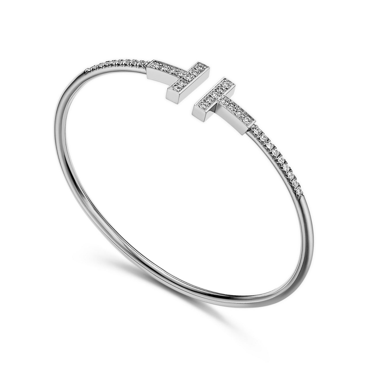 Tiffany T:Pavé Diamond Wire Bangle in White Gold image number 2