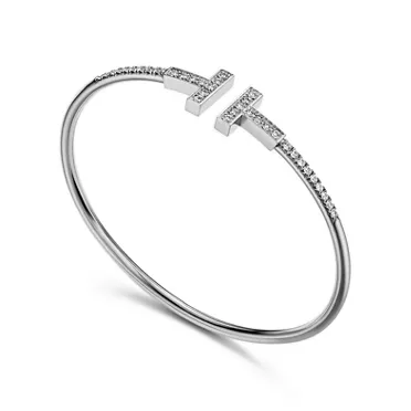 Tiffany T:Pavé Diamond Wire Bangle in White Gold, 2