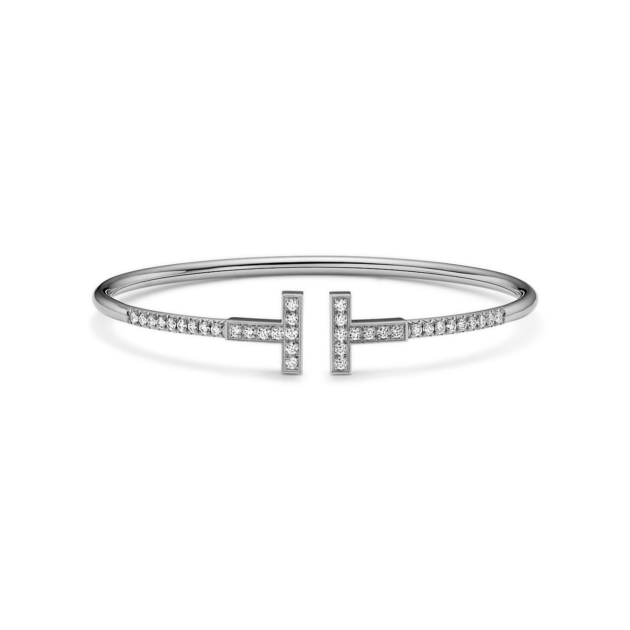 Tiffany T:Pavé Diamond Wire Bangle in White Gold image number 0