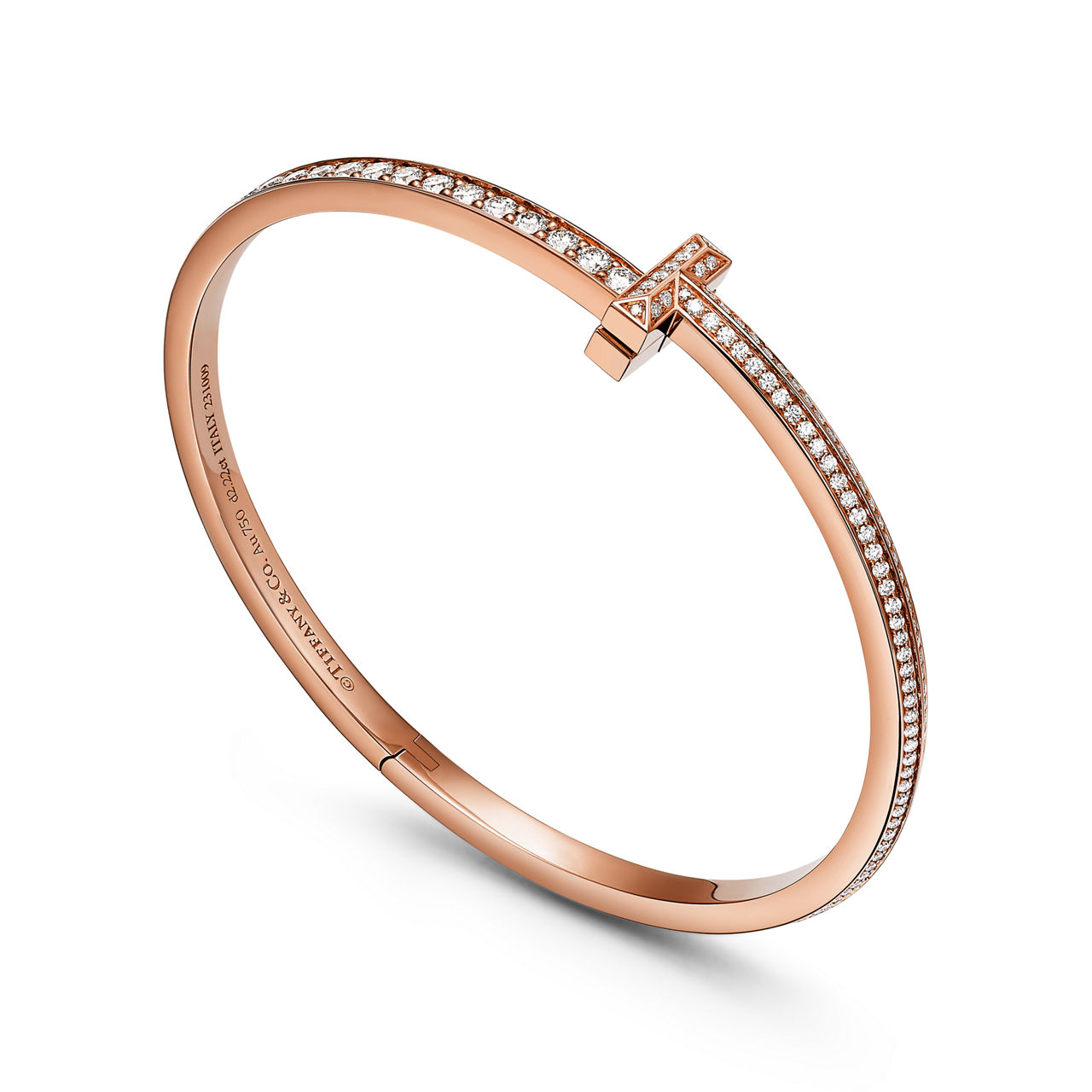 Tiffany T:T1 Narrow Pavé Diamond Hinged Bangle in Rose Gold image number 3