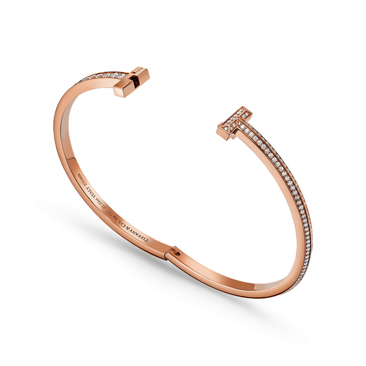 Tiffany T:T1 Narrow Pavé Diamond Hinged Bangle in Rose Gold image number 5