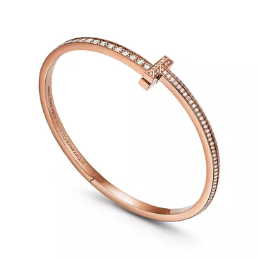 Tiffany T:T1 Narrow Pavé Diamond Hinged Bangle in Rose Gold, 3